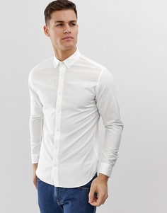 Облегающая рубашка из ткани с добавлением льна и длинными рукавами Jack & Jones Essentials - Белый