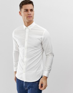 Облегающая рубашка из ткани с добавлением льна и длинными рукавами Jack & Jones Essentials - Белый