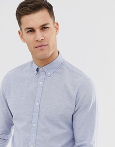 Облегающая рубашка из ткани с добавлением льна и длинными рукавами Jack & Jones Essentials - Синий