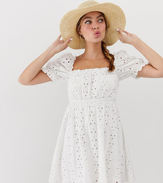 Платье мини с вышивкой ришелье ASOS DESIGN - Белый