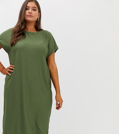 Свободное платье-футболка миди в рубчик ASOS DESIGN Curve - Зеленый