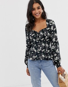 Чайная блузка с длинными рукавами и вырезом сердечком ASOS DESIGN - Мульти