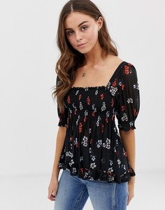 Блузка с цветочным принтом Free People - Черный
