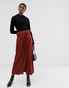 Атласная юбка-карандаш макси с запахом ASOS DESIGN - Красный