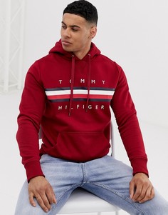 Бордовый худи в полоску с принтом логотипа Tommy Hilfiger Icon - Красный
