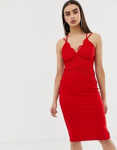 Платье миди с кружевным верхом и перекрестами на спине Girl In Mind - Красный