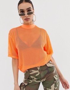 Сетчатая oversize-футболка неонового цвета ASOS DESIGN - Оранжевый