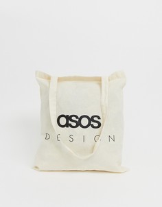Бежевая сумка-тоут с принтом-надписью ASOS DESIGN - Бежевый