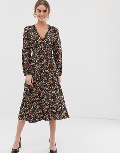 Трикотажное платье с запахом и цветочным принтом New Look - Черный