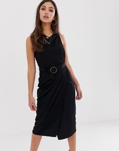 Платье миди с запахом и черепаховыми пряжками ASOS DESIGN - Черный