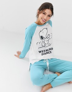 Синий пижамный комплект Womensecret Snoopy Weekend Dance - Зеленый