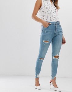 Синие джинсы скинни с рваной отделкой Bershka - Синий