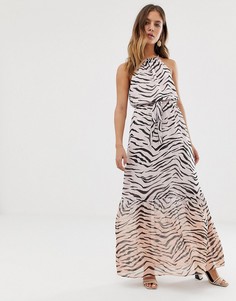 Розовое платье со звериным узором и поясом New Look - Розовый
