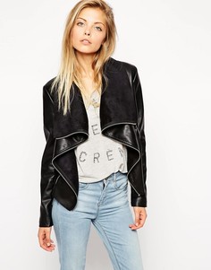 Куртка из кожзаменителя с каскадной драпировкой ASOS - Черный