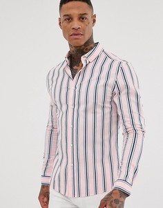 Сине-розовая приталенная рубашка в полоску ASOS DESIGN - Розовый