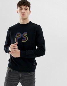 Черный свитшот с круглым вырезом и прорезиненным логотипом PS Paul Smith - Черный