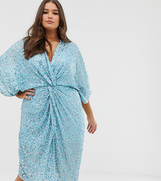 Платье-кимоно миди с пайетками ASOS DESIGN Curve - Синий