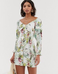 Платье мини на пуговицах с тропическим принтом ASOS DESIGN - Мульти