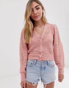 Ажурный кардиган с объемными рукавами ASOS DESIGN - Розовый