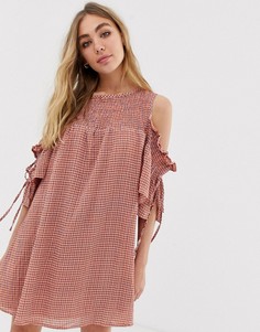 Платье мини в клетку с открытыми плечами Glamorous - Мульти