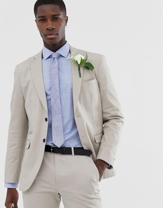 Облегающий хлопковый пиджак Jack & Jones Premium slim wedding suit jacket in brushed cotto - Бежевый