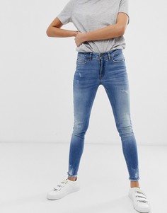 Зауженные джинсы с потертостями Ichi - Синий