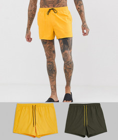 Набор из 2 коротких шортов для плавания (хаки / горчичного цвета) ASOS DESIGN - Мульти