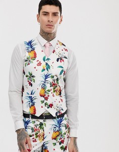 Приталенный жилет с цветочно-фруктовым принтом ASOS DESIGN wedding - Белый