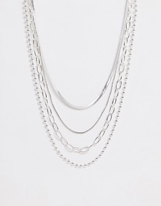 Серебристое ожерелье с цепочками в несколько рядов ASOS DESIGN - Серебряный