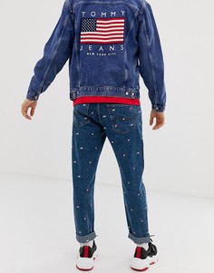 Выбеленные джинсы классического кроя с вышитыми флажками Tommy Jeans US Flag Capsule - Синий