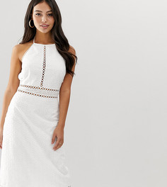 Платье миди с американской проймой, баской и кружевной отделкой Fashion Union Petite - Белый