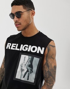 Черная майка с заниженными проймами и принтом victory eligion - Черный Religion