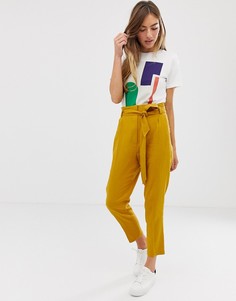 Суженные книзу льняные брюки с завязкой на поясе ASOS DESIGN - Зеленый