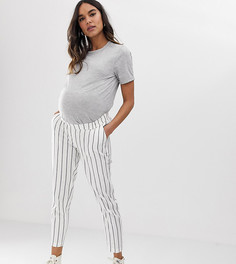 Облегающие брюки-сигареты из ткани с добавлением льна в полоску ASOS DESIGN Maternity - Мульти