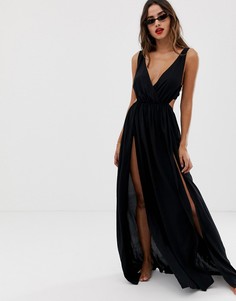 Черное пляжное платье макси с перекрестной отделкой и завязкой сзади ASOS DESIGN - Черный