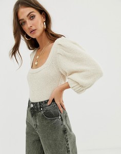 Футболка с пышными рукавами ASOS DESIGN - Кремовый