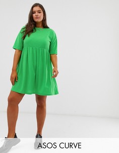 Свободное трикотажное платье с отворотами на рукавах ASOS DESIGN Curve - Зеленый