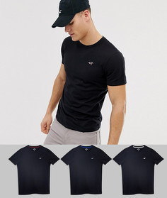 Комплект из 3 футболок с круглым вырезом и логотипом Hollister - Черный
