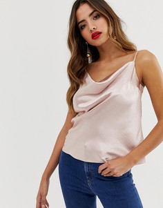 Блестящий атласный топ со свободным воротом ASOS DESIGN - Розовый