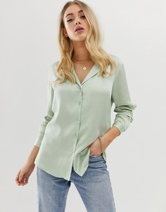 Атласная свободная рубашка с длинными рукавами ASOS DESIGN - Зеленый