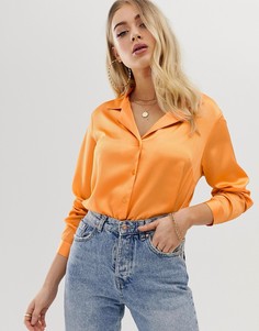 Атласная свободная рубашка с длинными рукавами ASOS DESIGN - Оранжевый