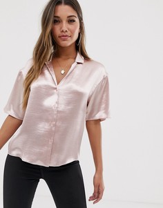 Блестящая атласная рубашка ASOS DESIGN - Розовый