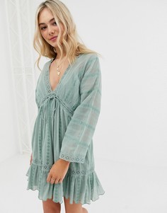 Свободное платье мини с кружевной вставкой и шнуровкой ASOS DESIGN - Зеленый