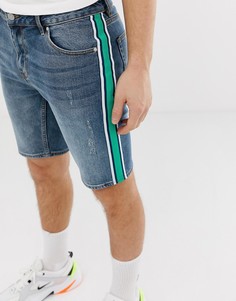 Джинсовые синие облегающие шорты с полосками по бокам ASOS DESIGN - Синий