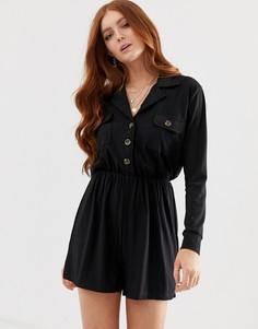 Комбинезон на пуговицах с длинными рукавами ASOS DESIGN - Черный