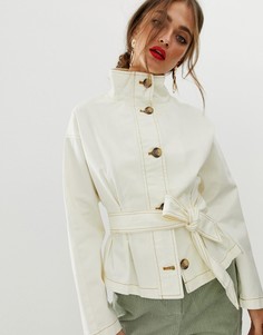 Приталенная куртка со строчками ASOS DESIGN - Кремовый