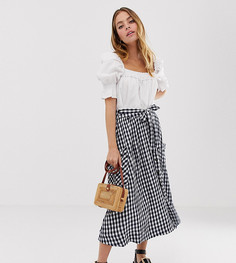 Пышная юбка миди в клетку с поясом и карманами ASOS DESIGN Petite - Мульти