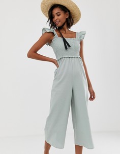 Комбинезон со сборками и оборками на рукавах ASOS DESIGN - Зеленый