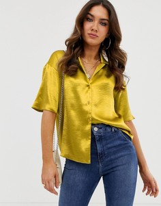Блестящая атласная рубашка ASOS DESIGN - Зеленый