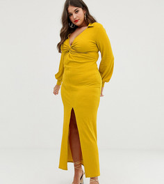 Фактурное платье макси с драпировкой и узлом ASOS DESIGN - Желтый